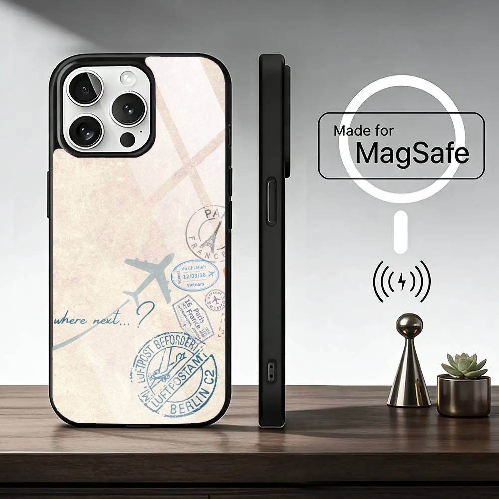 Travel Airplane R-Route Phone Case For iPhone17,16,15,14,13,12,11 Plus,Pro Magnetic For Magsafe Wireless Charging