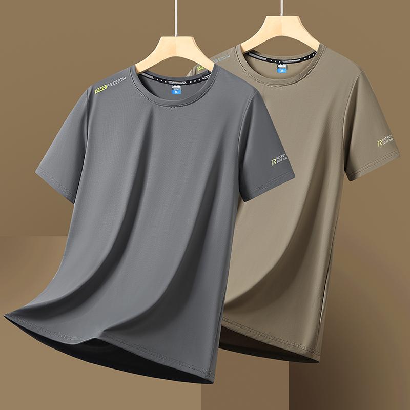 Short-sleeved Thin Ice Silk Short-sleeved Men's Sports Short-sleeved Casual T-shirt Outdoor Casual Sports Quick-drying Short-sleeved Men's Plus Size