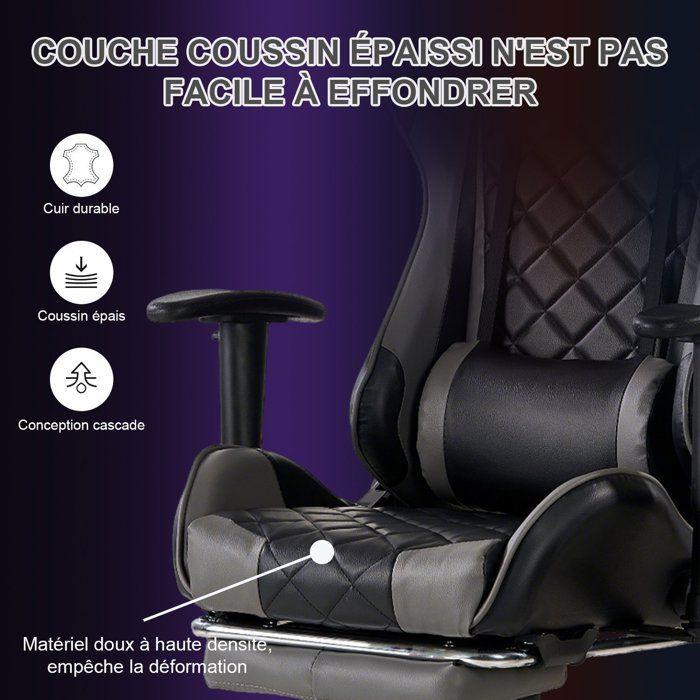 Chaise Gaming FOXSPORT-Ergonomique avec Support Lombaire, Appui-tête et Repose-pied, Hauteur Réglable Inclinable 90 °-180 °-Noir
