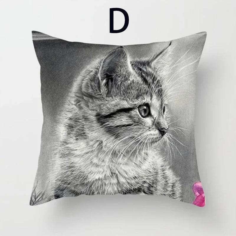 Cushion Cover Cute Cat Pattern Square Pillowcase Zipper Birthday Gift Sofa Home Hotel Decoration 45*45cm