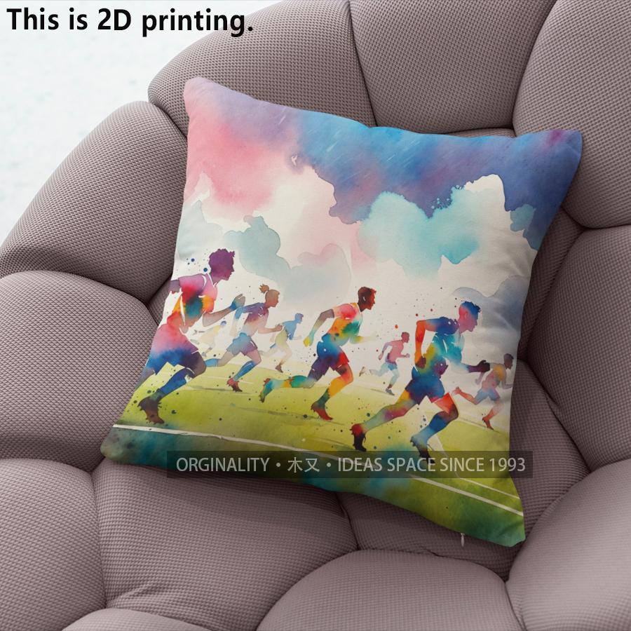 Watercolor Soccer Sport Throw Pillow Covers Pattern Cushion Cover Suitable For Sofa Bedroom Car Pillow Cover