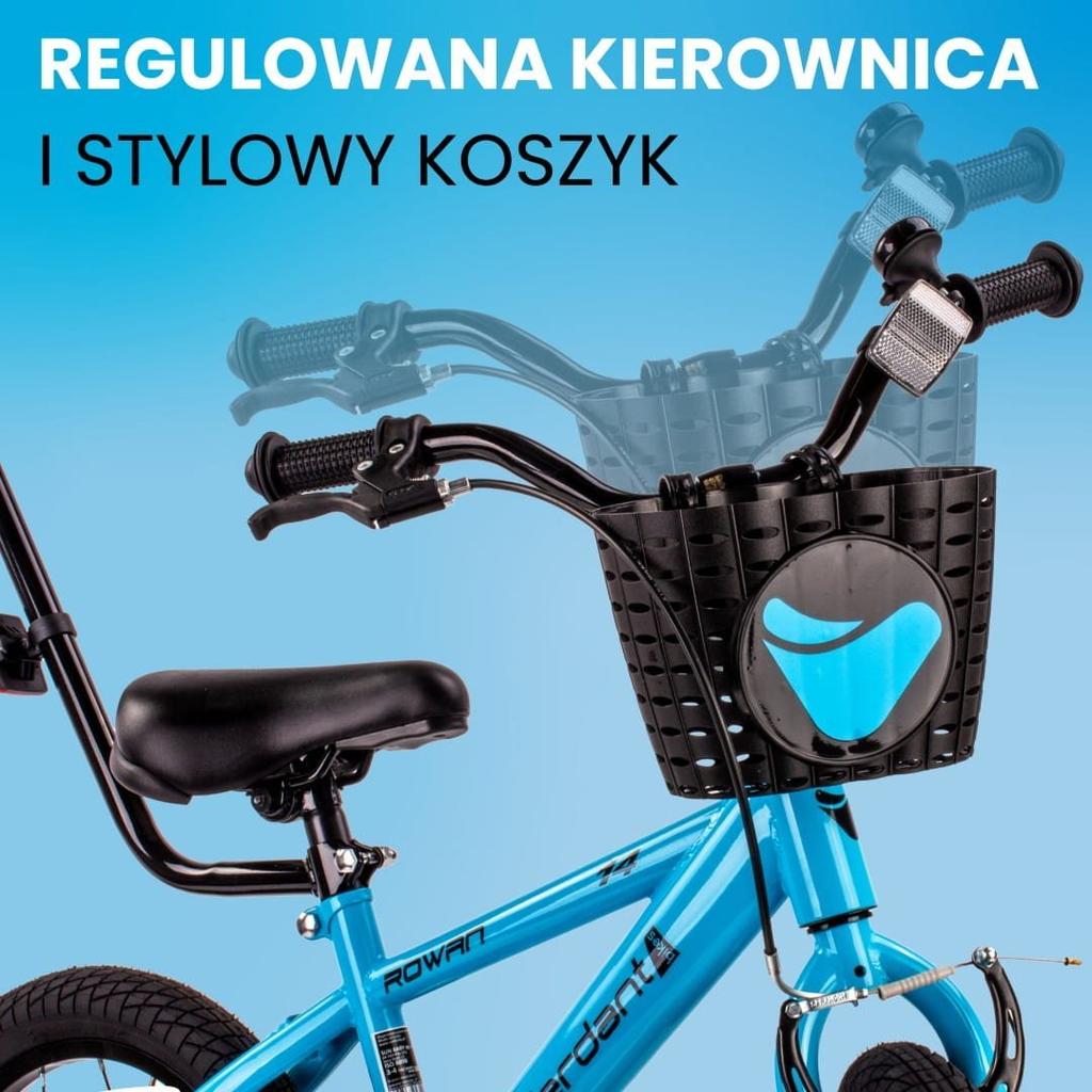Rower Dziecięcy 14 Cali Dla Chłopca Prowadnik Kółka Boczne Koszyk Verdant Rowan Niebieski