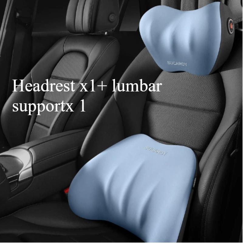 2pcs/set Car Lumbar Pillow Memory Foam Backrest Lumbar Support Cushion Car Seat Headrest Lumbar Support for Driving