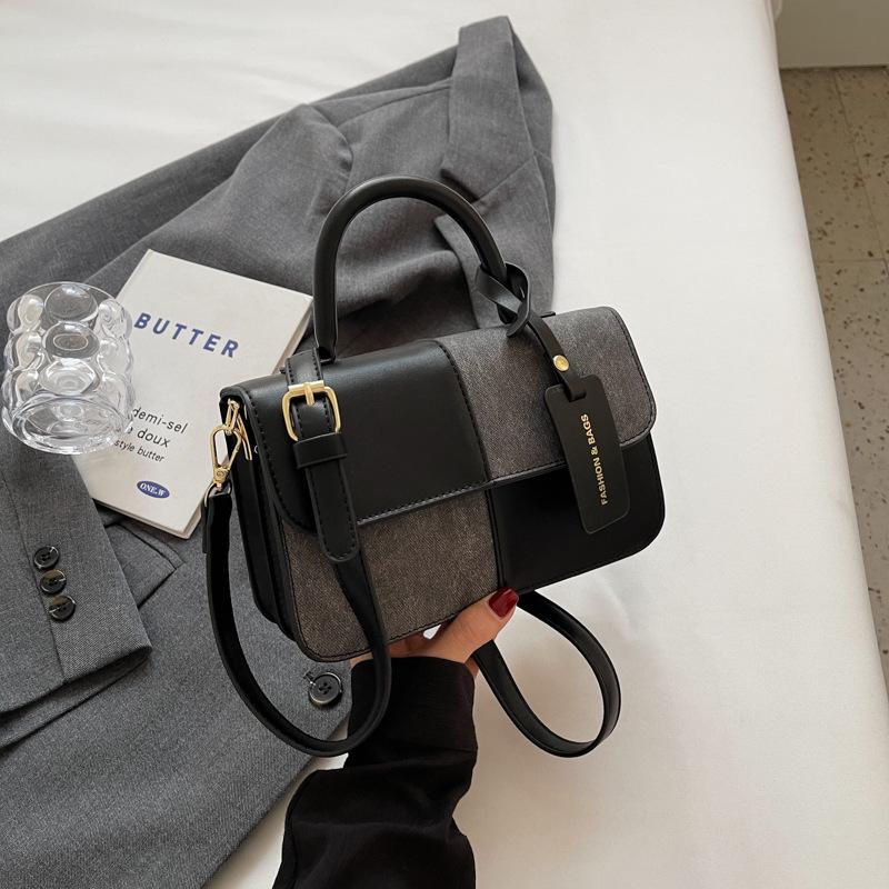 Small Bag Women's New Fashionable Versatile Shoulder Messenger Bag Splicing Contrasting Color Portable Small Square Bag