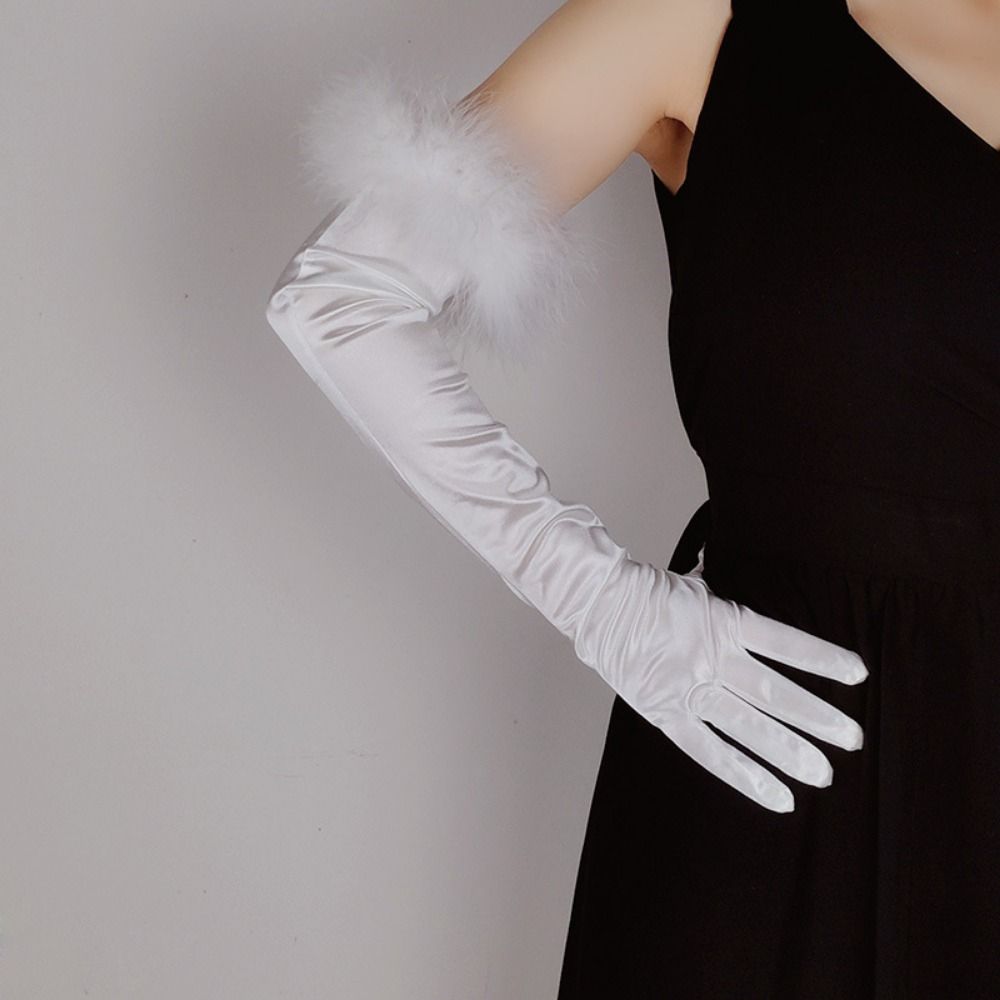 Satin Bride's Long Gloves Elegant Women Cosplay Gloves Romantic Women's Long Mittens Evening Party