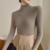 Women's Autumn/Winter Pure Cashmere Striped Slim-Fit Sweater with Half-High Neck
