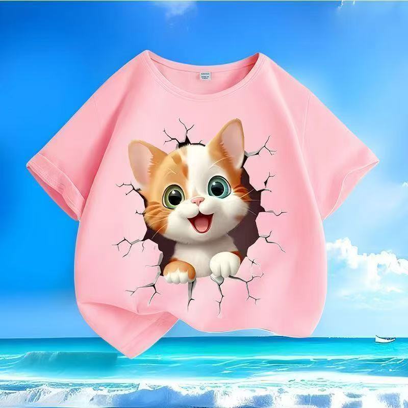 

2026 Summer New Personalized Children s T-shirt Soft Cute Kapibala Printed Pure Cotton T-shirt 160 рожевий