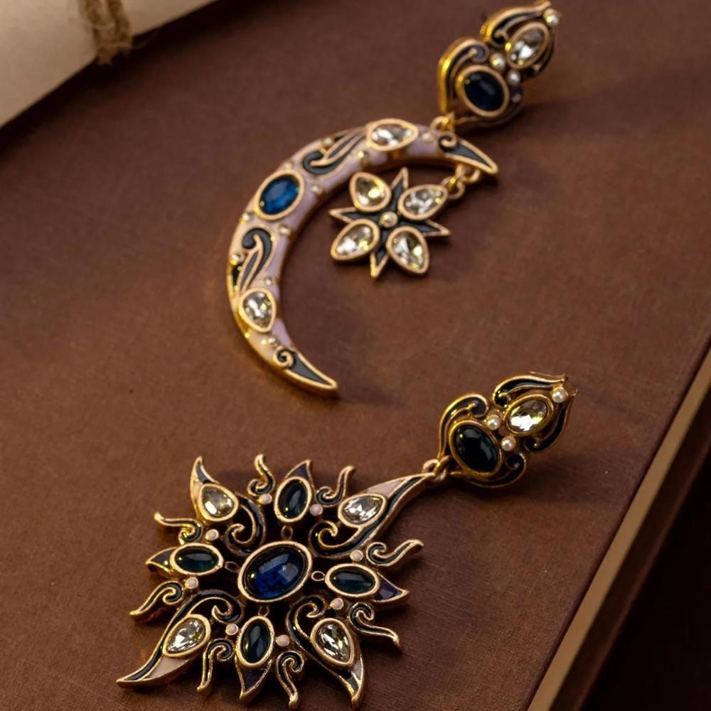 Embedded Sun Moon Earrings Versatile Stud Earring Aesthetics Ear Jewelry  Mom