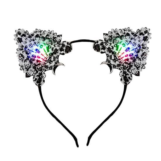Women LED Light Up Cat Ears Lace Hair Hoop Headband Headwear Party Supplies