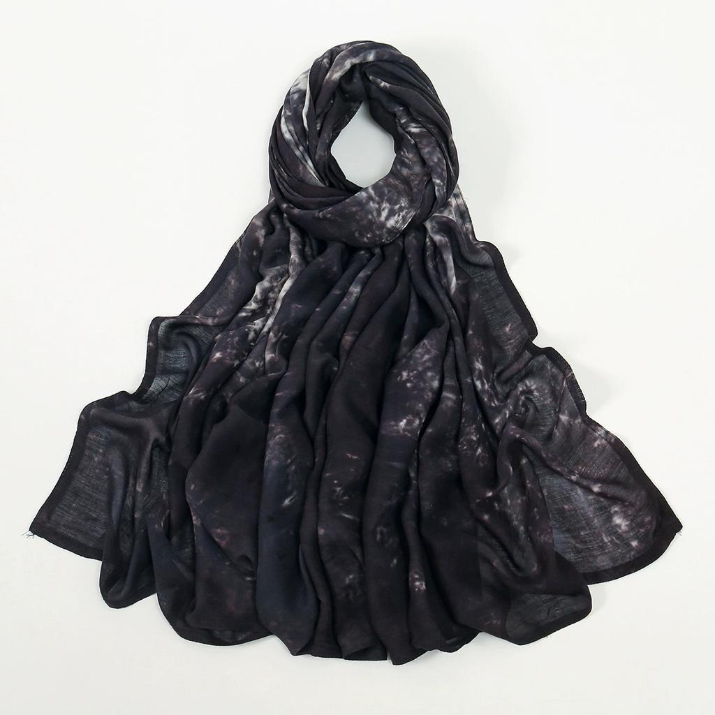 190*90Cm Big Size Modal Cotton Hijab Women Tie-Dye Scarf Double Stitching Shawl Muslim Gradient Plain Cotton Rayon Headscarf