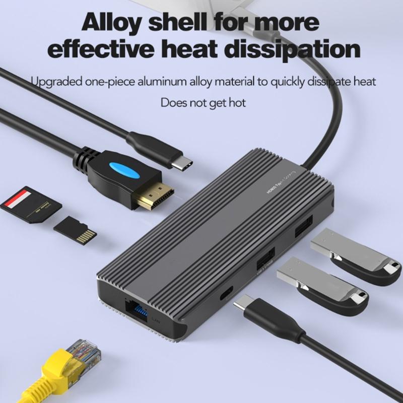 Aluminum TypeC HUB e Rj45 1000M PD100w for HDTV Notebook SSD Adaptador Usb Docking Station
