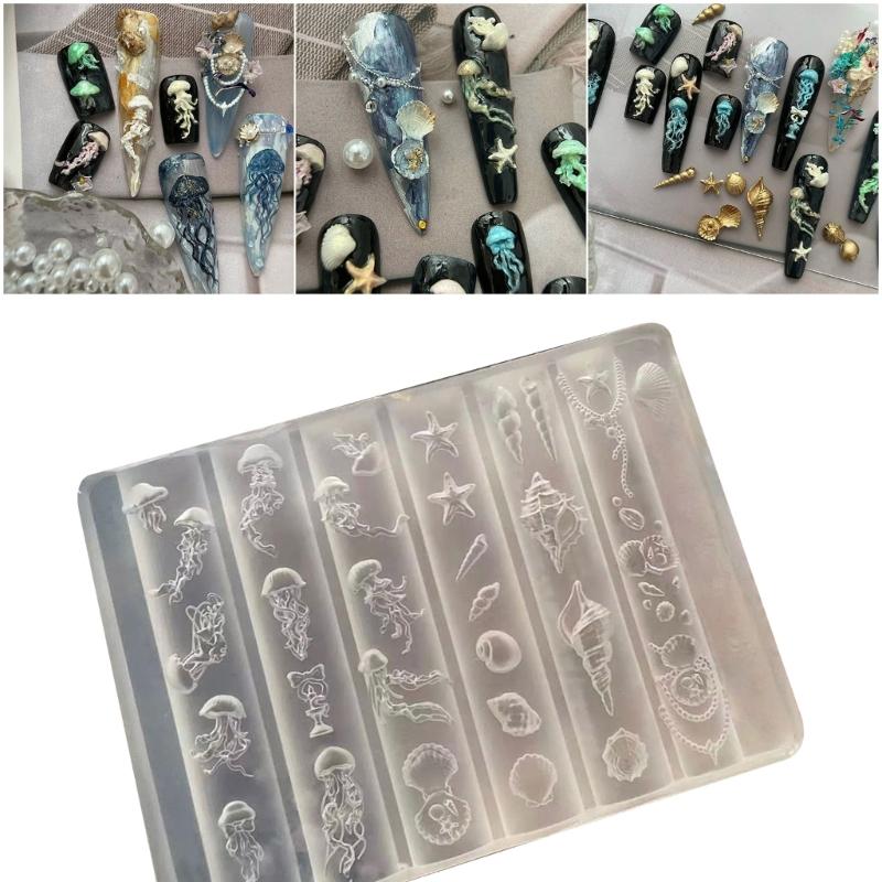 Easy Cleaning Ocean Series Nail Art Silicone Mold Flexible Reusable Manicure Nail Charm Mold For DIY Nail Decorations