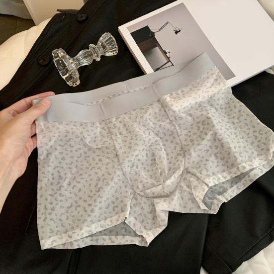 Boxer Underwear Elastic Mid-rise U-Convex Shorts Briefs Leopard Thin Perspective Print Sleeping Underwear Daily Wear