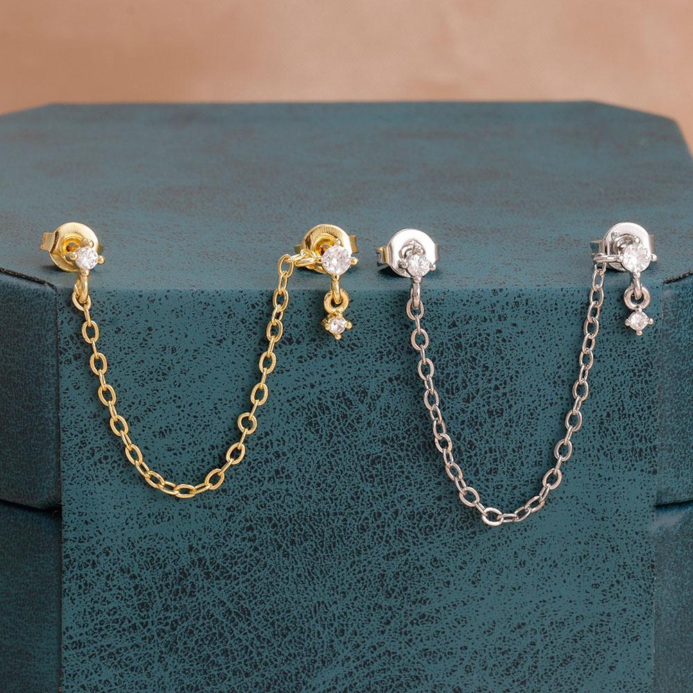 New Stainless Steel round Chain Tassel Ear Line Stud Ximang Seller in Europe and America Simple Style Rings Women