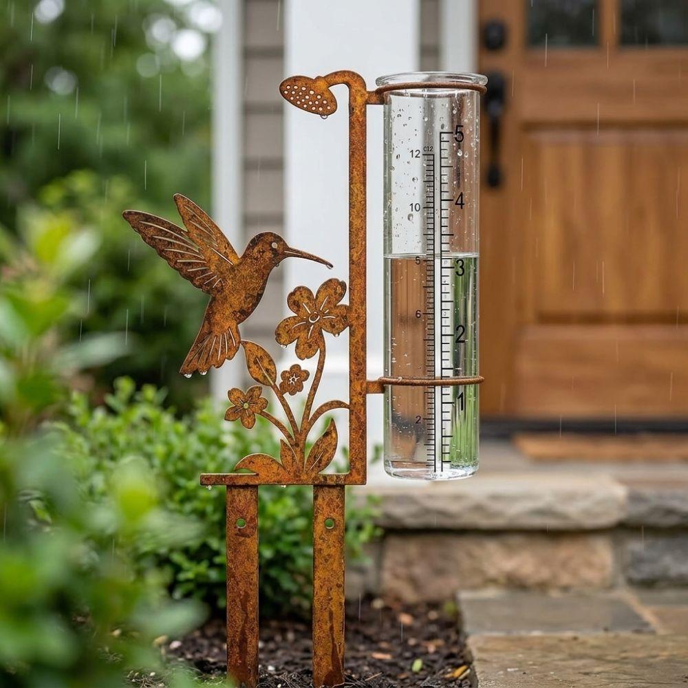 Freeze Proof Garden Rain Meter Vintage Flower Bird Yard Rainfall Monitor Bird Watching