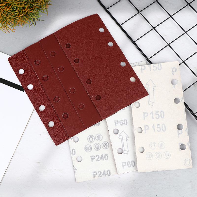 10Pcs 8-Hole Rectangular Premium Flocked Sandpaper Sheets Self-Adhesive 185X93Mm - Assorted Grits For Air Grinders