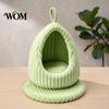 Pet Bird Resting Hut Hanging Parrot Nest Bed, Winter Striped Plush Water Drop Shape Cold Weather Cozy Cave Bed with Removable Cushion, Cage