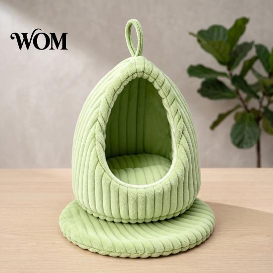 Pet Bird Resting Hut Hanging Parrot Nest Bed, Winter Striped Plush Water Drop Shape Cold Weather Cozy Cave Bed with Removable Cushion, Cage