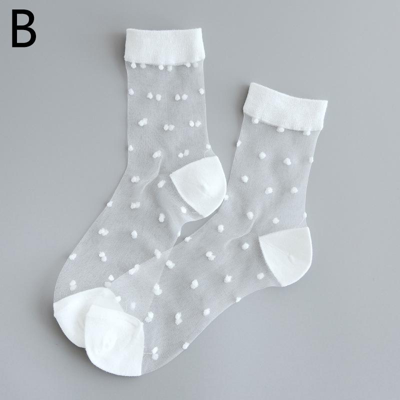 1Pair Transparent Short Sock Silk Elastic Hosiery Mesh Candy Color Polka Dot Ankle Socks Fashion