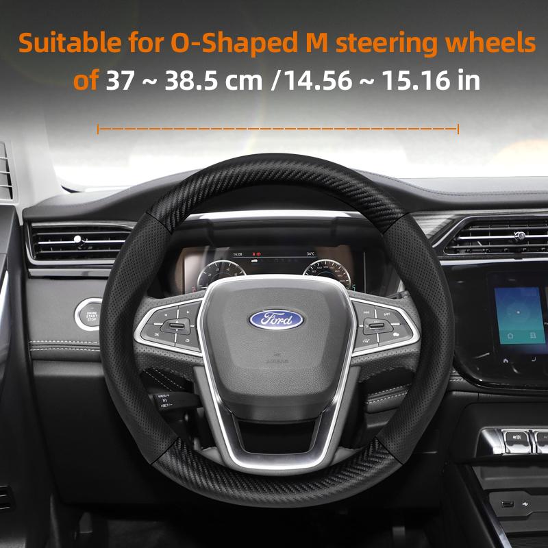 fypaj3 Suitable for Ford Breathable Holes Leather Matte Carbon Fiber Texture Steering Wheel Cover Suitable for Focus Mk2 Mk3 Fiesta Mk7 Transit Custom