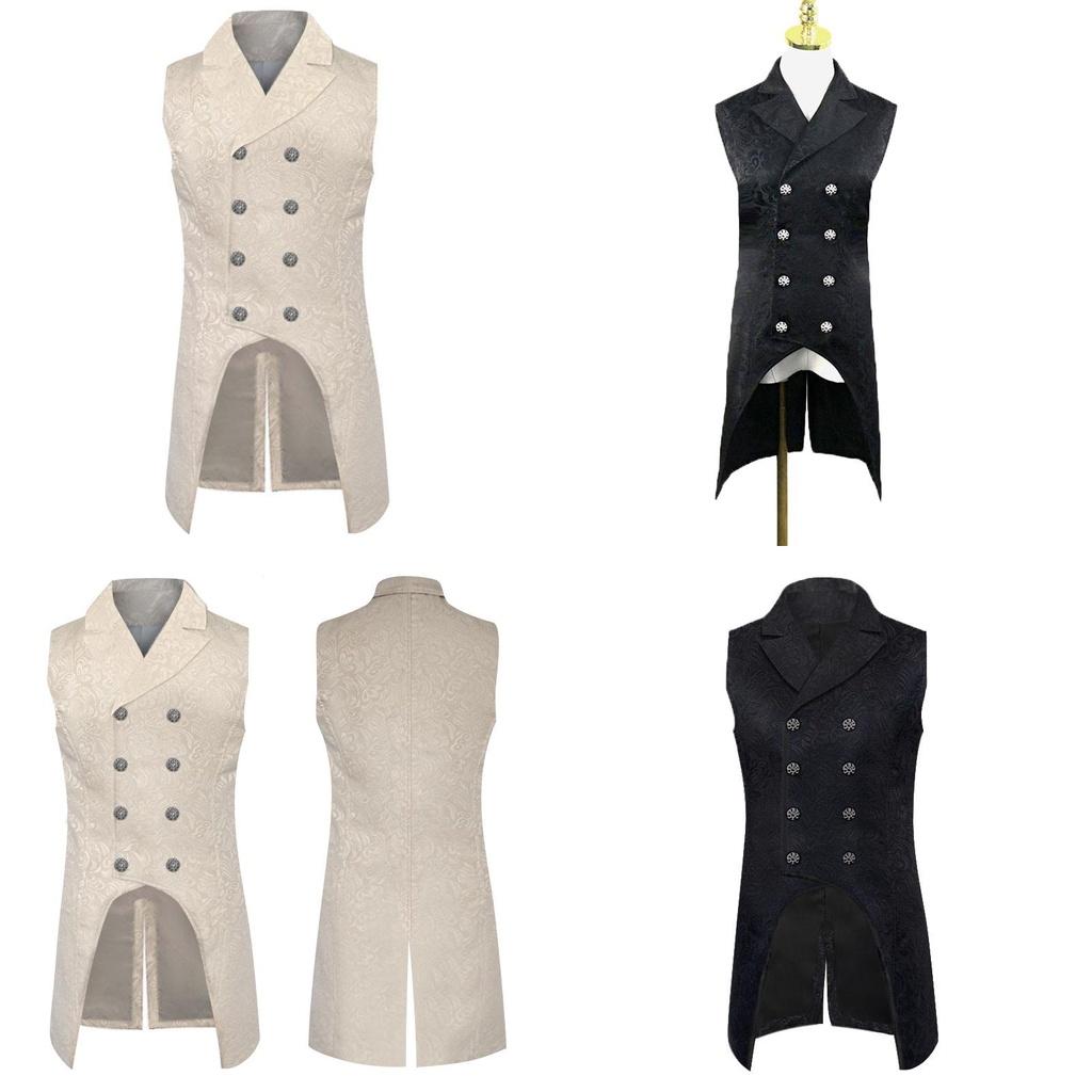 Retro Herr Steampunk Svansrock Jacquard Västrock Med Nedvikt Krage