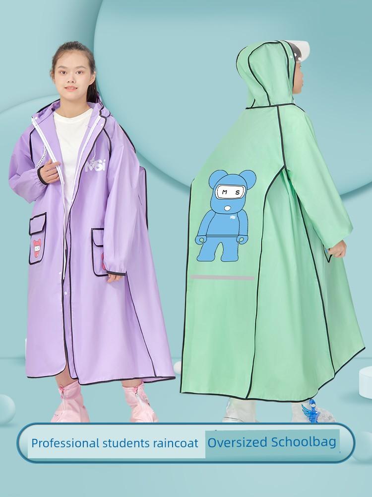 Kids Raincoat Boys and Girls Children's Zip School Bag Primary School Students Go to School Full Body Rainproof Poncho
