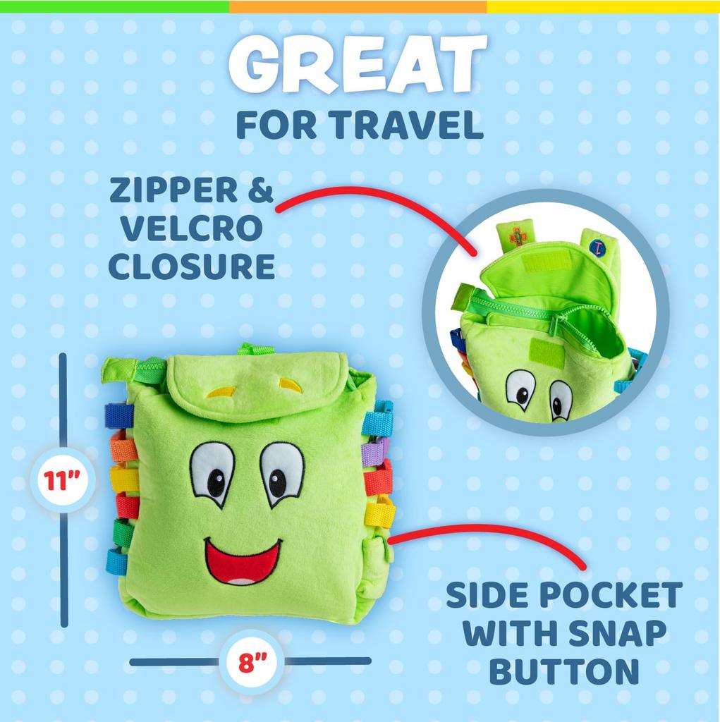BUCKLE TOY Buddy Backpack - Toddler Early Learning Basic Life Skills Children's Plush Travel Activity by Buckle Toys