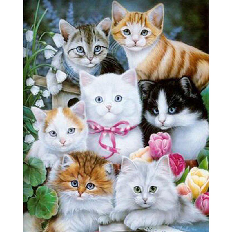 5D DIY Diamond Painting "Cat Family" Embroidery Cross Stitch Rhinestone Mosaic Painting