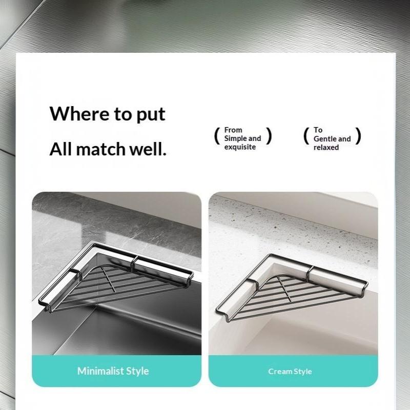 Waterproof Sink Corner Rack Anti-Rust Punch-Free Sponge Drying Rack Hollowed Sink Drain Shelf Bathroom