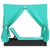 Double Sun Lounger with Canopy and Curtains Black Poly Rattan