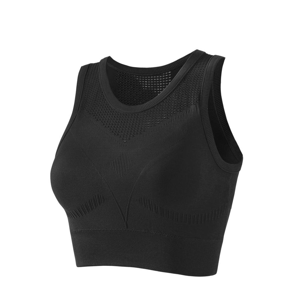 Modelos de Primavera y Otoño para Mujer Sujetador de Una Pieza Copas Fijas Antichoque Recogido Sección Fina Espalda Hueca Ropa Interior Deportiva