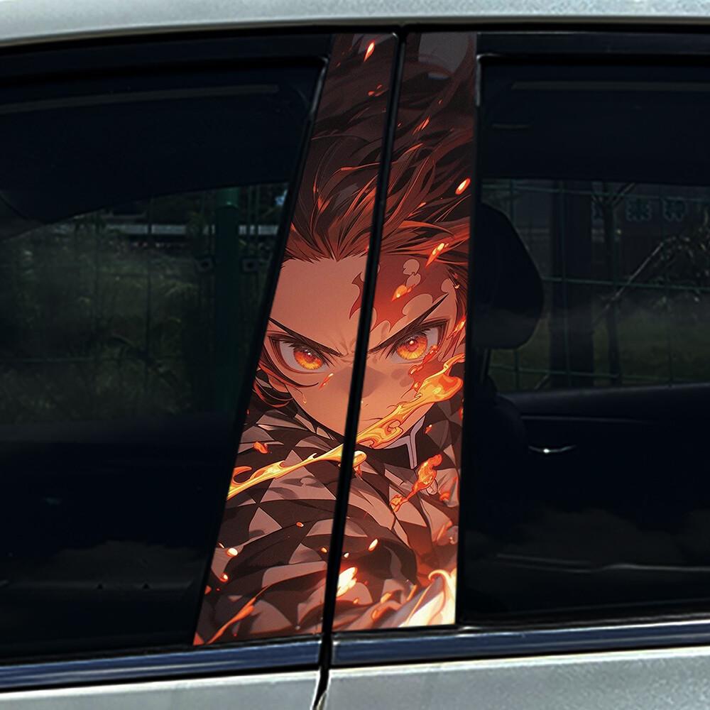 1/2PCS Anime Demon Boy Car Center Pillar Sticker B-Pillar Protective Film Decoration Decals