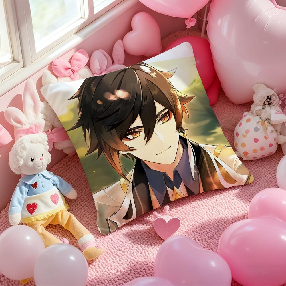 Zhongli Genshin Impact Cushion Cover Pattern Printed Pillowcase for Living Room Sofa Cushion Cover & Bedroom Decor