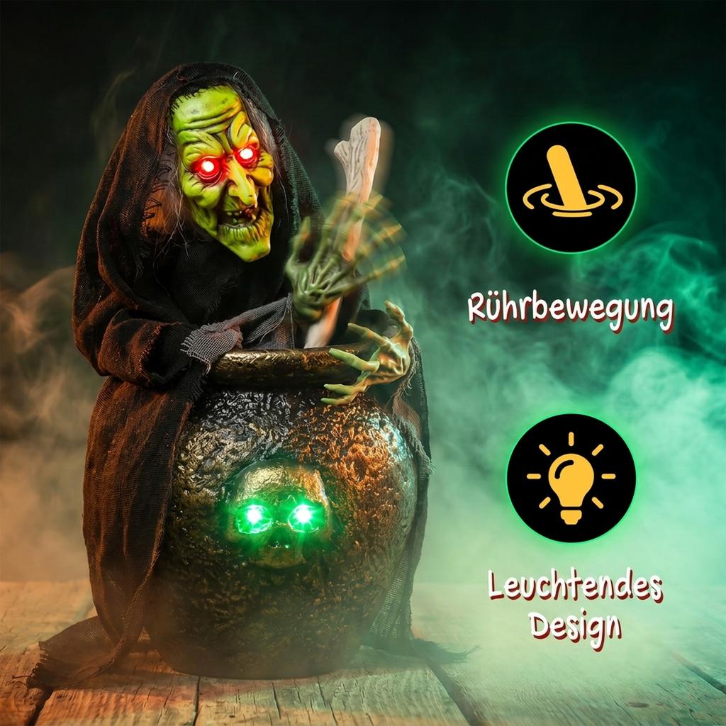 Animated Halloween table witch with laughing sound, glowing eyes and sound/touch activation