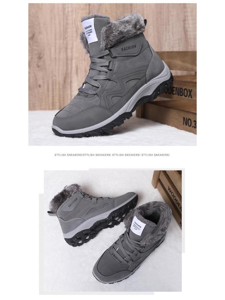 2024 Herren Winter Baumwolle Schneestiefel: Samtgefüttert, Dicksohlig, Schnürschuhe, Kältebeständig, High-Top für Bergsteigen