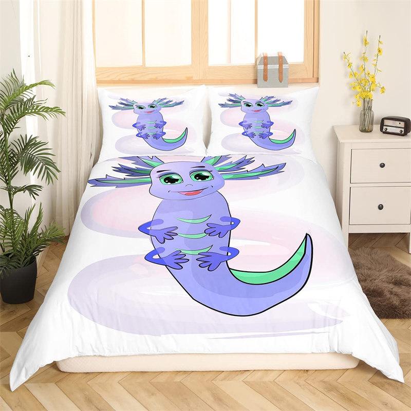 Kawaii Axolotl Bedding Set Queen For Girls Boys Teens Cute Cartoon Reptiles Animal Duvet Cover Galaxy Starry Sky Comforter Cover