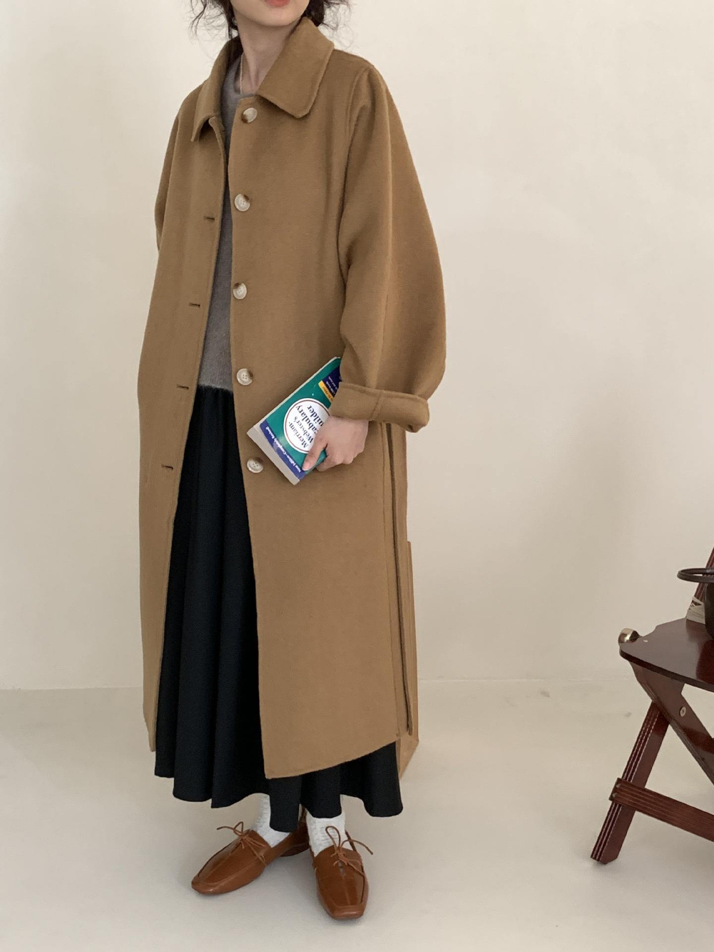 

Осенне-зимнее новое двустороннее кашемировое пальто женское повседневное с поясом средней длины и длинное, с темпераментом, высококлассное шерстяное пальто M Bust 128 Length 110 верблюд