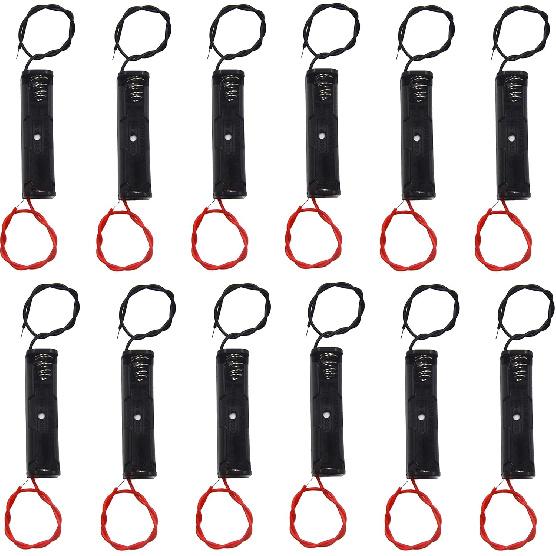 (Pack of 12) Single AAA Battery Holder, 1 X 1.5V AAA Battery Holder, AAA Battery Holder with Leads Wires