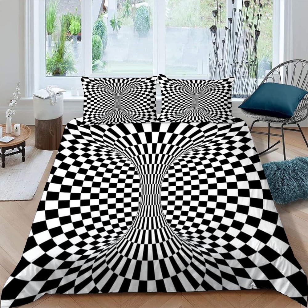 Comforter Black White For Boysgirls Abstract Geometry Comforter Fullvisual Art Bedding Set Optical Illusion Bedclothes