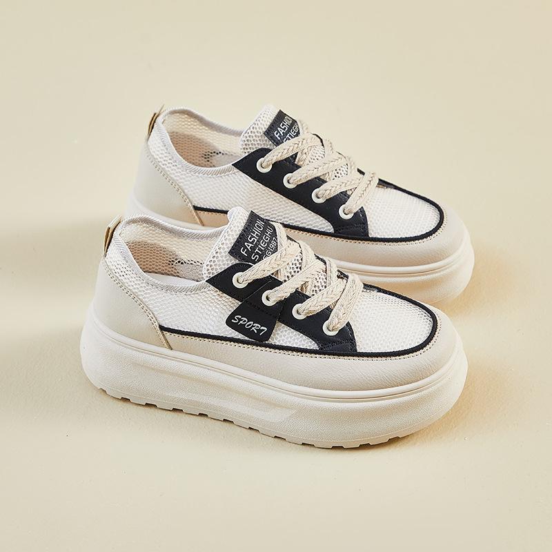 New Summer White Shoes for Female Students' Thick Sole Elevated Mesh Breathable Casual Shoes