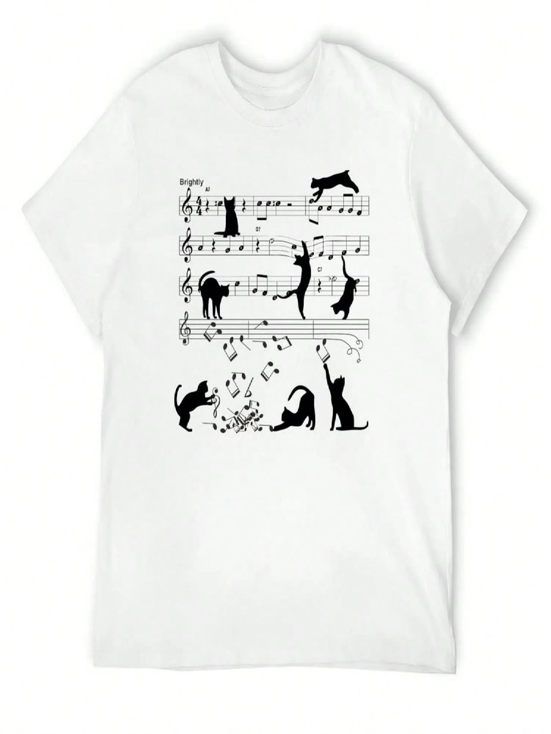 Cat Playing Clef Notes Piano Music Funny Musical Cats Cute Gift T-Shirt Blue Archive Graphic Shirts unisex T Shirts High Quality S разноцветный