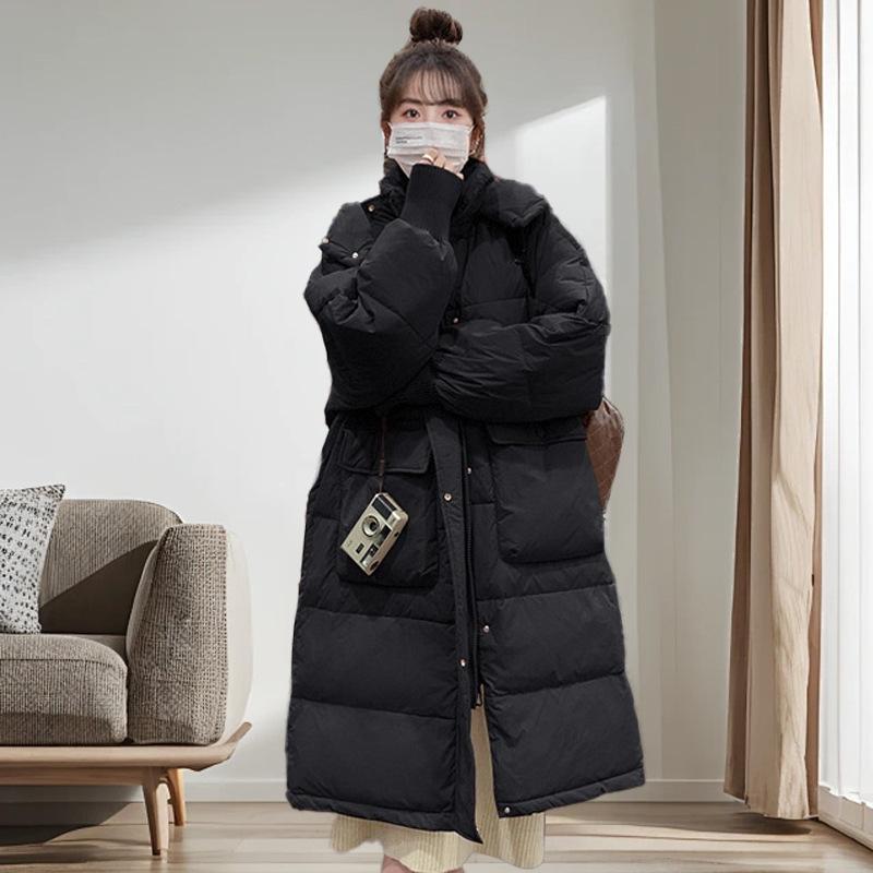 Down Jacket Women's Winter Knee Korean Version White Duck Down Medium and Long Pinghu Down Jacket