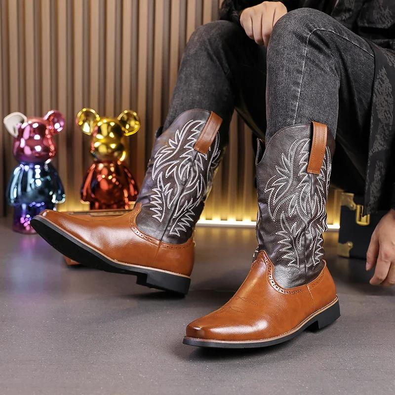 FashionSlip on Men's Chelsea Boots Men New Walking Footwear Winter Mens High Top Boots Lace-Up High Top Motorcycle Leather Casual Shoes