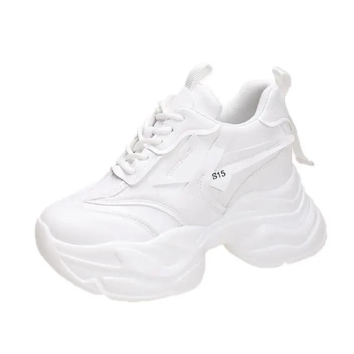 

Модная весенняя женская обувь Новые кроссовки на толстой подошве, увеличивающие рост на 10 см, Повседневные модные кроссовки, Удобная спортивная обувь для бега, Осень 34 белый