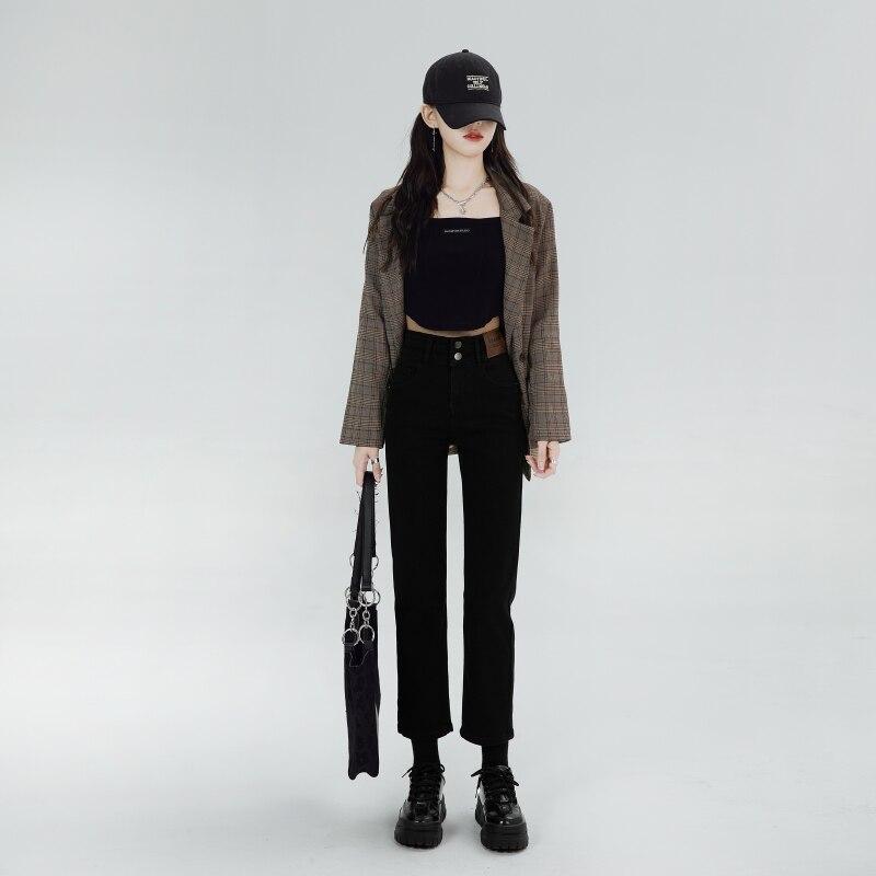 2022 Vintage New Winter Straight Jean High Waist Fleece Jeans for Women Loose Wide-Leg Casual Pants Thickening Warm Denim Pants