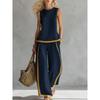 New Women's Sleeveless Color Block Wide Leg Pants 2-Piece Set, Summer Casual Fashion Outfit For European American