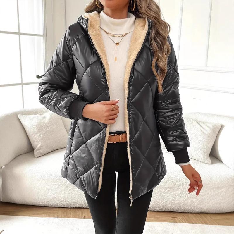 Winter coat long-sleeved hooded cotton clothes women's new rhombus cotton-padded clothes