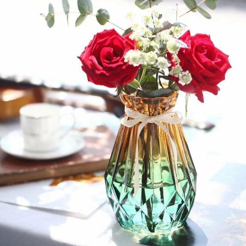 Transparent Pumpa Origami Vas med Diamantmönster för Arrangemang av Färska Blommor