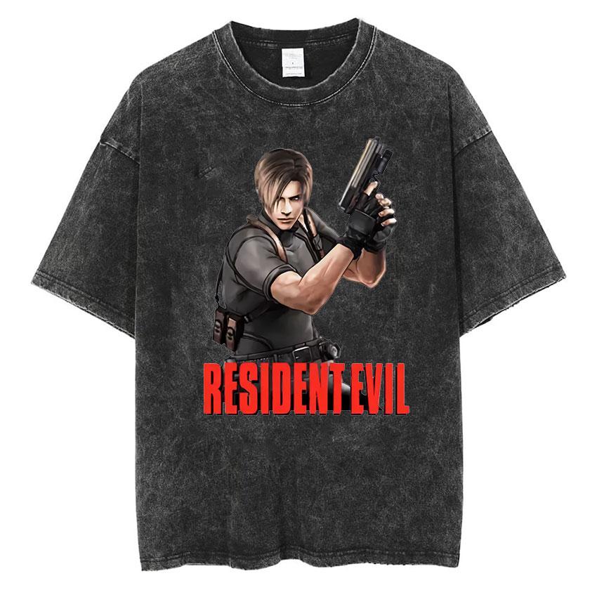 Resident Evils Leon Print Tshirt for Men Women Clothing Short Sleeve Cotton Soft Tee Tops Harajuku Washed Oversized Streetwear