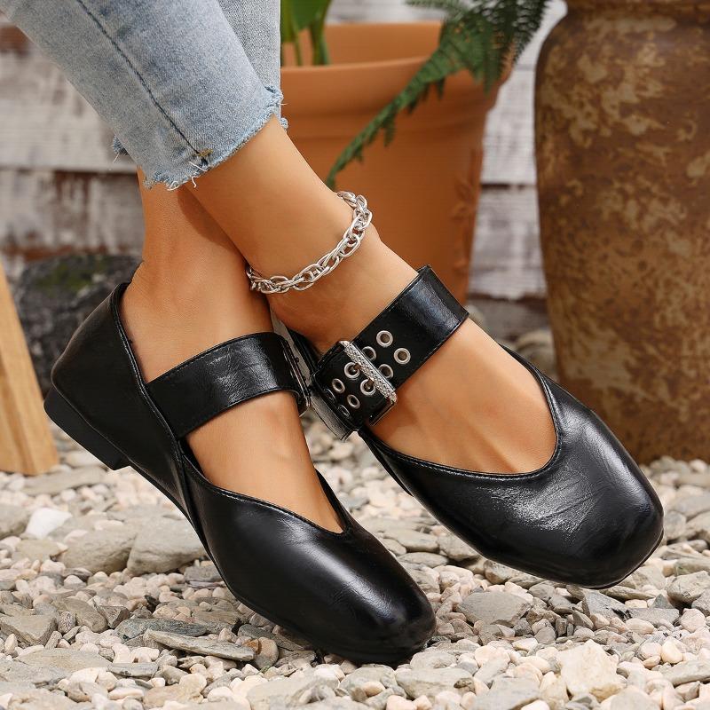 Fashion Spring New Flat Single Shoes Women's Fashion Square Head Shallow Mouth Soft Sole Anti-slip Wear-resistant Low-top Shoes